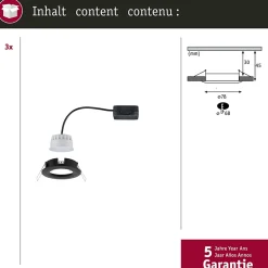 Spot encastré LED 3-Step-Dim Nova Coin Kit de base fixe IP44 rond 78mm Coin 3x6W 3x470lm 230V gradable 2700K Noir mat