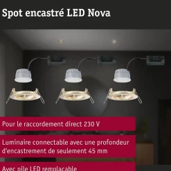 Spot encastré LED 3-Step-Dim Nova Coin Kit de base fixe IP44 rond 74mm Coin 3x6W 3x470lm 230V gradable 2700K Doré mat