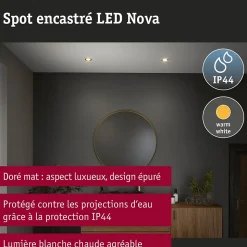 Spot encastré LED 3-Step-Dim Nova Coin Kit de base fixe IP44 rond 74mm Coin 3x6W 3x470lm 230V gradable 2700K Doré mat