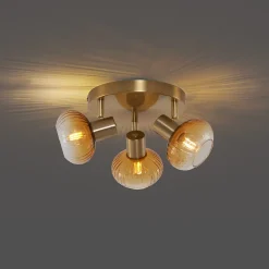 Spot encastré moderne doré avec verre ambré rond 3 lumières - Teddy