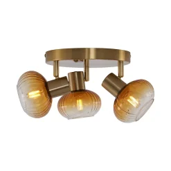 Spot encastré moderne doré avec verre ambré rond 3 lumières - Teddy