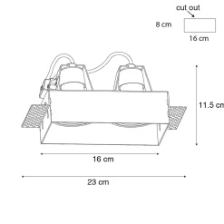 Spot encastré moderne noir GU10 AR70 sans bordure 2 lumières - Oneon
