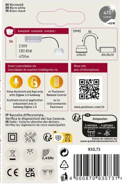 Spot encastré modulaire LED Smart Home Zigbee 3.0 Blanc chaud Coin Kit de 1 rond 51mm Coin 6W 470lm 230V gradable 2700K Satiné