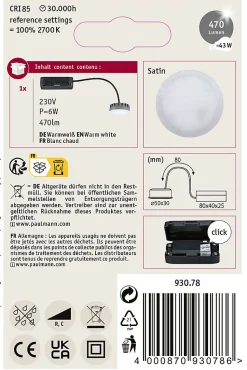 Spot encastré modulaire LED Nova Plus Coin rond 50mm Coin 6W 470lm 230V gradable 2700K Satiné