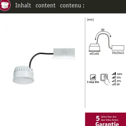 Spot encastré modulaire LED 3-Step-Dim Base Coin rond 50mm Coin 5W 370lm 230V gradable 3000K Opale
