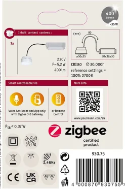 Spot encastré modulaire LED Smart Home Zigbee 3.0 RGBW Coin Kit de 1 rond 50mm Coin 5,2W 400lm 230V gradable RGBW+ Satiné