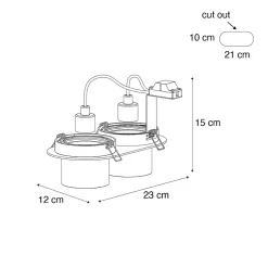 Spot encastré rond noir GU10 inclinable 70 mm 2 lumières - Installa