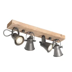 Spot encastré rustique noir avec bois 4 lumières orientables - Jelle