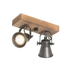 Spot encastré rustique noir avec bois 2 lumières orientables - Jelle