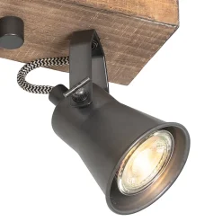Spot encastré rustique noir avec bois 2 lumières orientables - Jelle