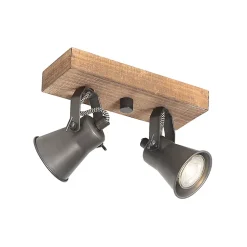 Spot encastré rustique noir avec bois 2 lumières orientables - Jelle