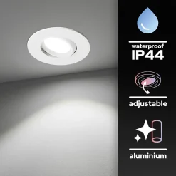 Spot encastrable au plafond IP44 blanc, ampoule 6500K 7,5W GU10, orientable, encastrable, POLI EDO, 1 pc.