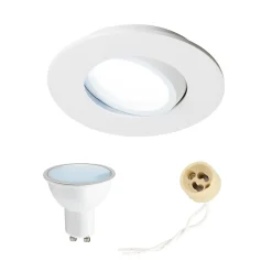 Spot encastrable au plafond IP44 blanc, ampoule 6500K 7,5W GU10, orientable, encastrable, POLI EDO, 1 pc.