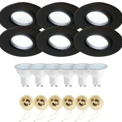 Spot encastrable au plafond IP44 noir, ampoule 6500K 7,5W GU10, orientable, encastrable, POLI EDO, 6 pcs.