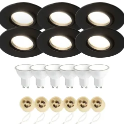 Spot encastrable au plafond IP44 noir, ampoule 4000K 5,5W GU10, orientable, encastrable, POLI EDO, 6 pcs.