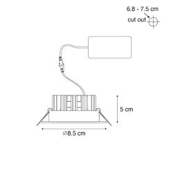Spot encastrable blanc 6,8 cm avec LED 545 lm à intensité variable IP65 - Gaius