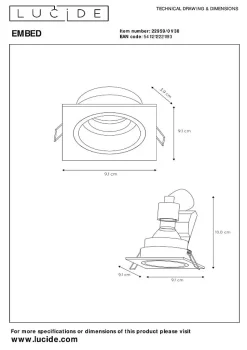 Spot encastrable EMBED en métal avec 1xGU10 - Noir - Lucide