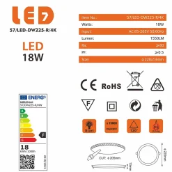 Spot Encastrable Led Downlight Panel Extra-plat 18w Blanc Neutre 4000k
