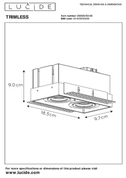 Spot encastrable TRIMLESS en aluminium avec 2xGU10 - Noir - Lucide