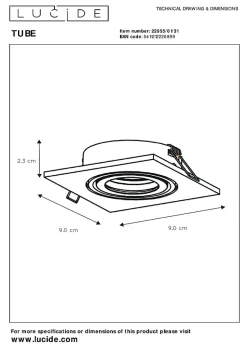 Spot encastrable TUBE en aluminium avec 1xGU10 - Blanc - Lucide