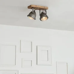 Spot industriel en acier avec fixation en bois et inclinable 2 lumières - Emado