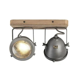 Spot industriel en acier avec fixation en bois et inclinable 2 lumières - Emado