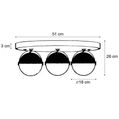 Spot industriel noir avec laiton 3 lumières - Haicha