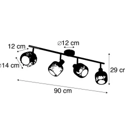 Spot industriel noir avec or 4 lumières - Bliss Mesh