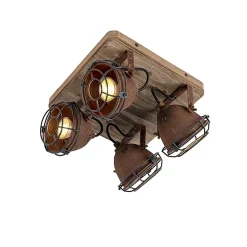 Spot intelligent marron rouille avec bois avec 4 WiFi GU10 - Gina