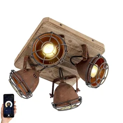 Spot intelligent marron rouille avec bois avec 4 WiFi GU10 - Gina