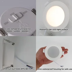 Spot LED encastré rond 5W, IP44, température de couleur réglable, blanc.