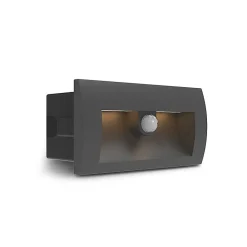 Spot LED Encastrable Mural - 140x70mm - 6,5W - Détecteur IR - Alu & Verre