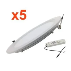Spot LED Extra Plat Rond 24W Blanc (Pack de 5) - Blanc Neutre 4000K - 5500K - SILAMP