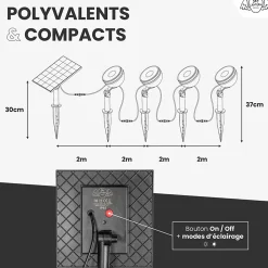 Spot LED Extérieur x8 avec panneau solaire inclus