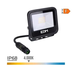 Spot LED 20W 1520lm 4000K Lumière du Jour Noir Série 12.4x10.6x2.8cm - EDM Blackseries