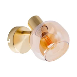 Spot mural LIBBY metal laiton verre ambre douille E14 pour salon salle a manger entree bureau 16 cm