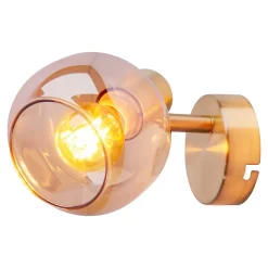 Spot mural LIBBY metal laiton verre ambre douille E14 pour salon salle a manger entree bureau 16 cm