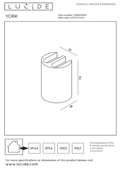 Spot mural YORK en aluminium avec LED intégré - Rouille - Lucide