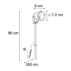 Spot orientable à piquer noir réglable IP44 avec cordon et prise - Basic
