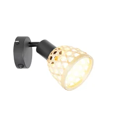 Spot orientable oriental noir avec bambou et interrupteur - Rayan