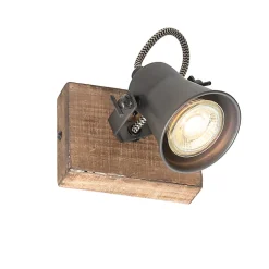 Spot rustique noir avec bois réglable - Jelle