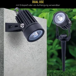 Spot solaire 3 LED Spoti piquet terre extérieur métal plastique noir 3 niveaux puissance LED fixes