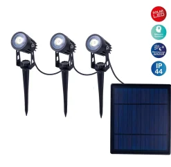 Spot solaire 3 LED Spoti piquet terre extérieur métal plastique noir 3 niveaux puissance LED fixes