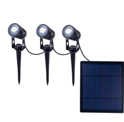 Spot solaire 3 LED Spoti piquet terre extérieur métal plastique noir 3 niveaux puissance LED fixes