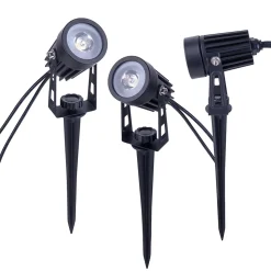 Spot solaire 3 LED Spoti piquet terre extérieur métal plastique noir 3 niveaux puissance LED fixes