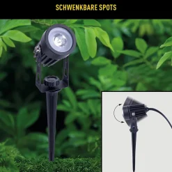 Spot solaire 3 LED Spoti piquet terre extérieur métal plastique noir 3 niveaux puissance LED fixes