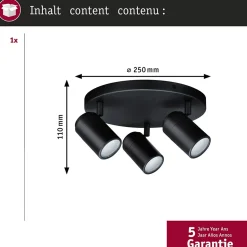 Spotlight Zyli IP44 GU10 230V max. 3x10W gradable Noir mat