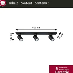 Spotlight Zyli IP44 GU10 230V max. 3x10W gradable Noir mat