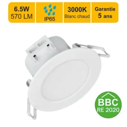 Spots LED encastrable BBC (RT2012) IP65 - spécial salle de bain - 6.5W 500 LM 3000K - garantie 5 ans