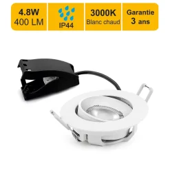 Spots LED encastrable IP44 orientable - salle de bain - 4,8W 400 LM 3000K - garantie 3 ans